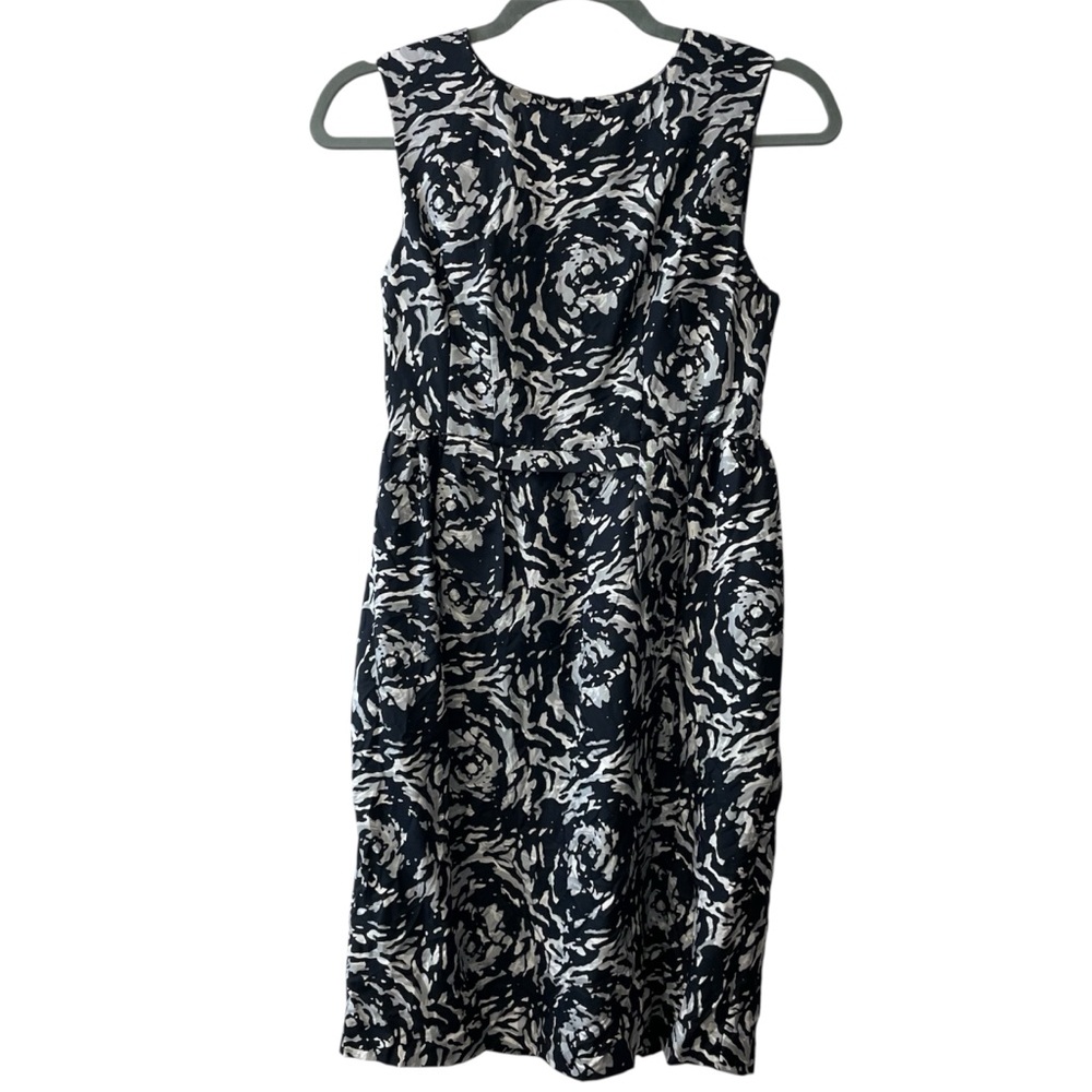 Jacob 100% Silk Black Floral Rose Sleeveless Mod Style Cocktail Dress